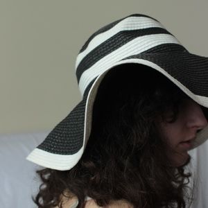 black and white striped sun hat